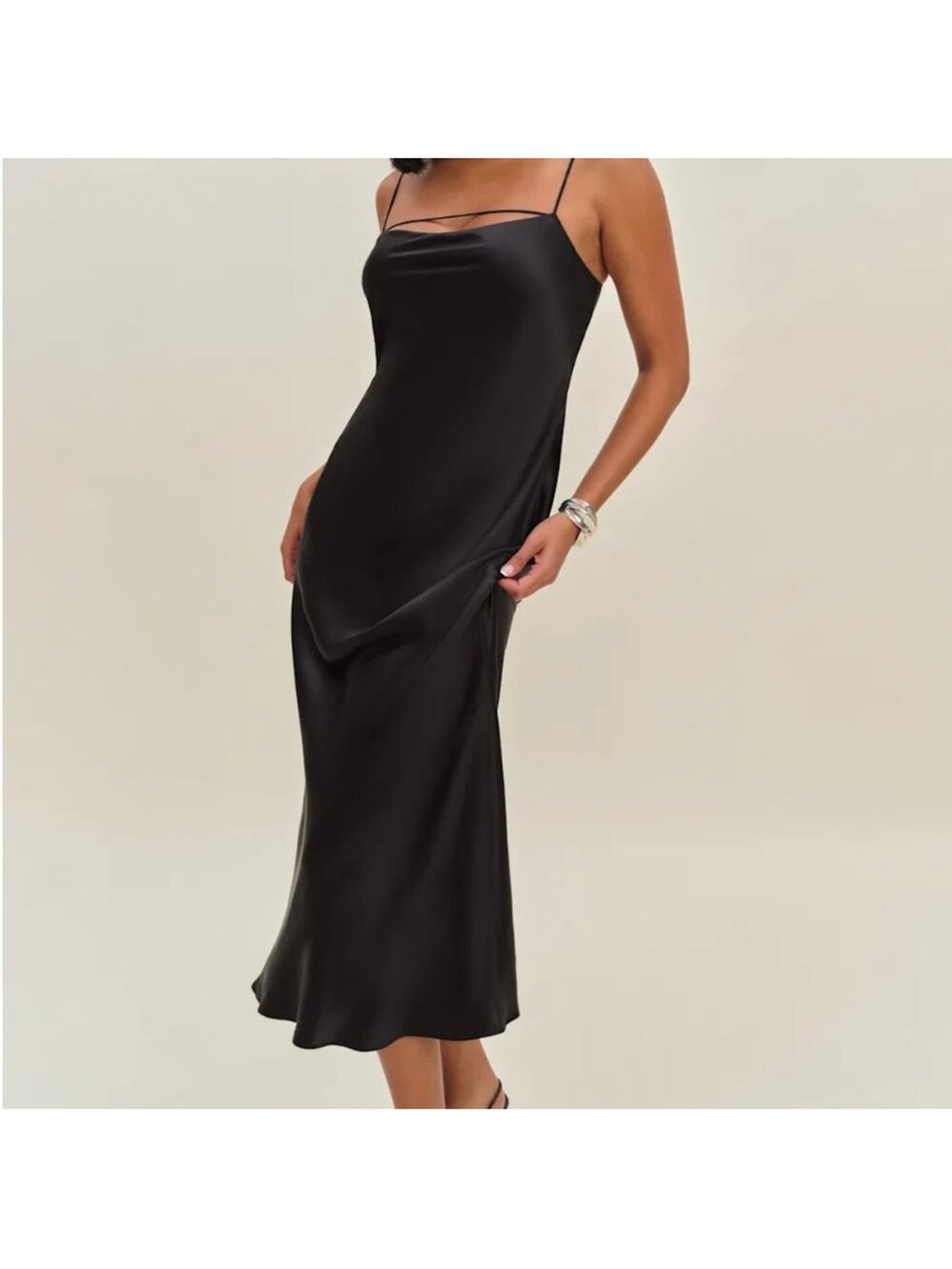 Reformation cardi black satin dress